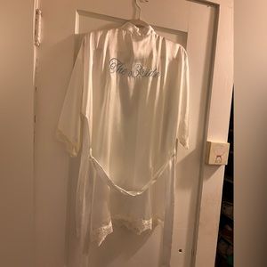 A luxe white satin lingerie robe for the bride. Worn once!